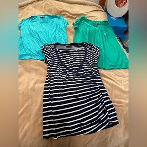 Milk Nursing Wear Lot of 3 Striped Navy and White Top with Teal and Green Tops S
